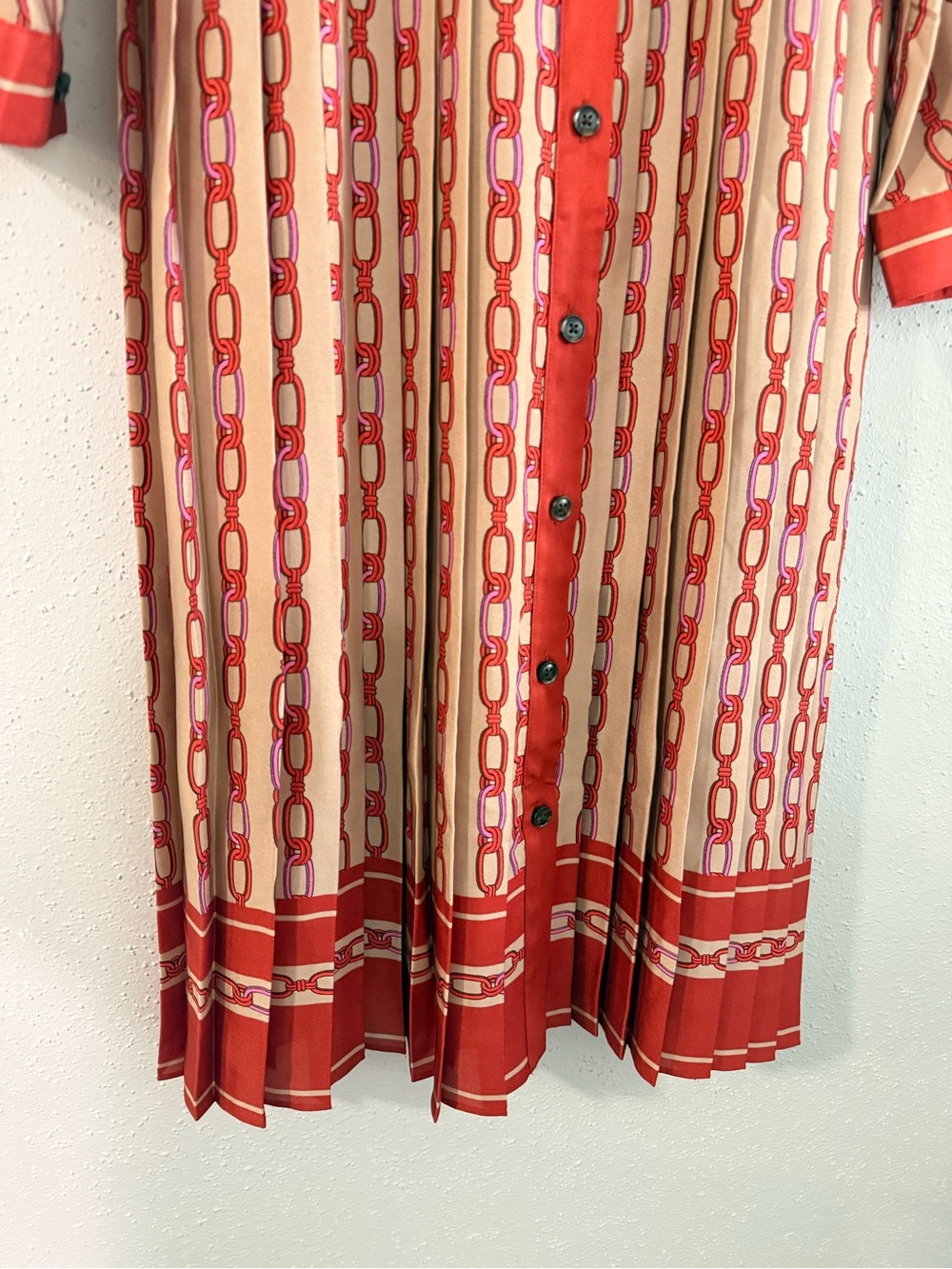 Ann Taylor Red and Cream Patterned Belted Midi Dress - Picture 7 of 11
